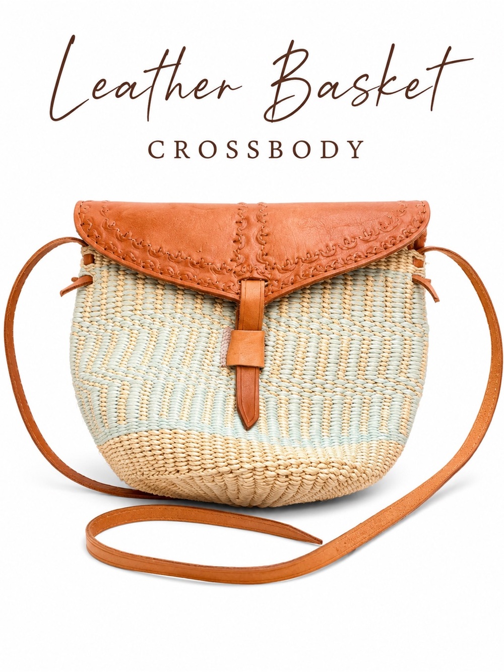 Boho Sisal Straw & Leather Crossbody Shoulder Bag Woven Artisan
